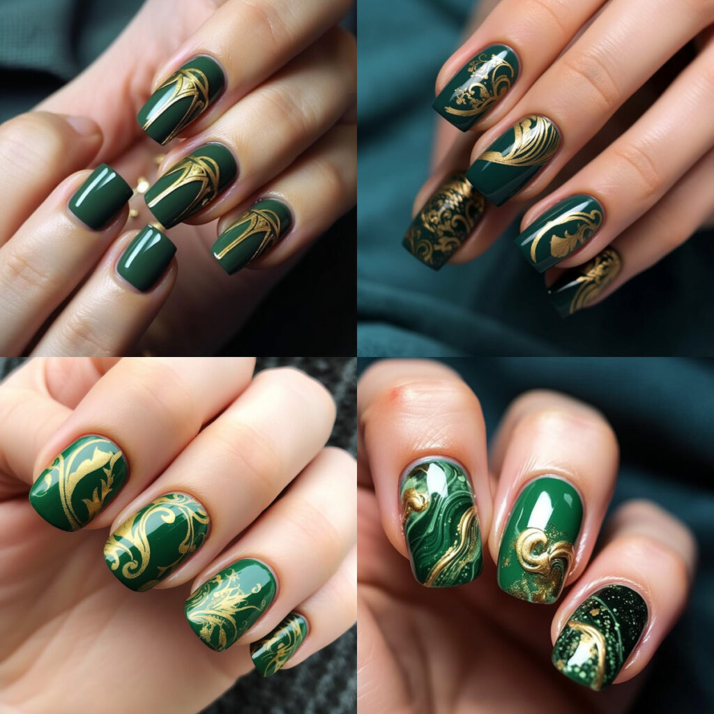 Unhas verdes com dourado